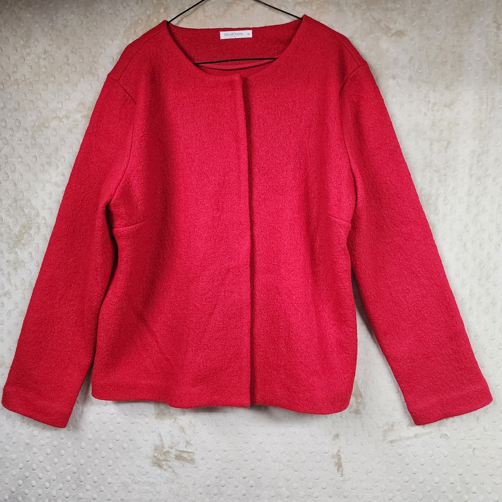 WoolOvers Vibrant Red Jacket Blazer 100% Wool Size XL Snap Detail